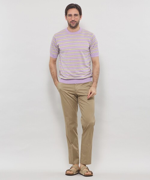 MACKINTOSH LONDON(マッキントッシュ ロンドン)の「【LEON掲載】リネンボーダーニットTシャツ(Tシャツ/カットソー・メンズ・パープル/ベージュ/ネイビー・XL/L/M)」の5枚目の写真