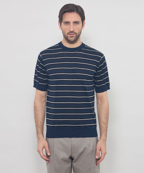 MACKINTOSH LONDON(マッキントッシュ ロンドン)の「【LEON掲載】リネンボーダーニットTシャツ(Tシャツ/カットソー・メンズ・パープル/ベージュ/ネイビー・XL/L/M)」の7枚目の写真
