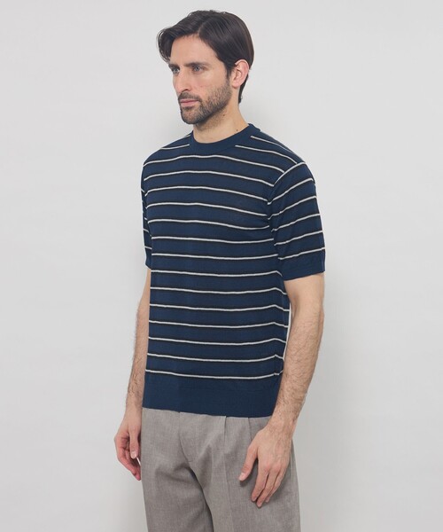 MACKINTOSH LONDON(マッキントッシュ ロンドン)の「【LEON掲載】リネンボーダーニットTシャツ(Tシャツ/カットソー・メンズ・パープル/ベージュ/ネイビー・XL/L/M)」の8枚目の写真