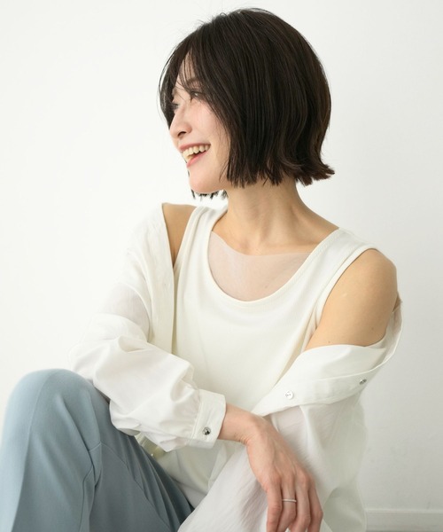 Ehre style(エーレスタイル)の「しゃがんでも胸元が安心!隠しチュールインナー(キャミソール・レディース・ブラック/グレー/ホワイト・FREE)」の4枚目の写真