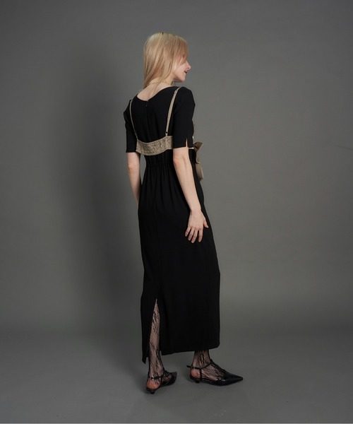 My shawty(マイシャウティー)の「big ribon buistier dress(ドレス・レディース・グレイッシュベージュ/ブラック×ベージュ・FREE)」の4枚目の写真