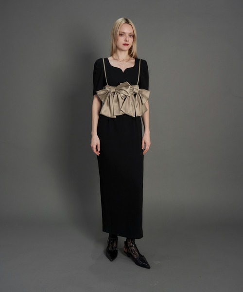 My shawty(マイシャウティー)の「big ribon buistier dress(ドレス・レディース・グレイッシュベージュ/ブラック×ベージュ・FREE)」の5枚目の写真