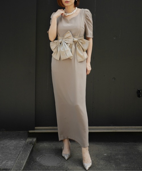 My shawty(マイシャウティー)の「big ribon buistier dress(ドレス・レディース・グレイッシュベージュ/ブラック×ベージュ・FREE)」の12枚目の写真