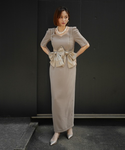 My shawty(マイシャウティー)の「big ribon buistier dress(ドレス・レディース・グレイッシュベージュ/ブラック×ベージュ・FREE)」の9枚目の写真