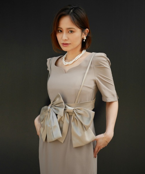 My shawty(マイシャウティー)の「big ribon buistier dress(ドレス・レディース・グレイッシュベージュ/ブラック×ベージュ・FREE)」の14枚目の写真