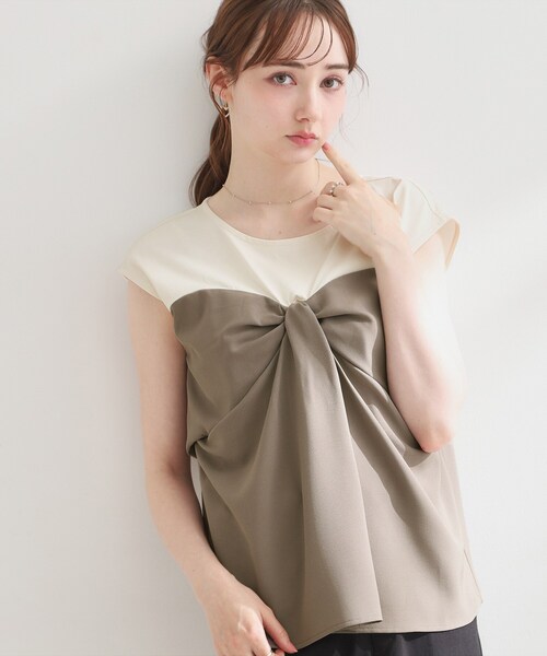 couture brooch(クチュールブローチ)の「【接触冷感・UVカット・洗える】リボンベア ドッキングトップス(Tシャツ/カットソー・レディース・ブラウン系5/チャコール/ネイビー系4・38/40/36/42)」の2枚目の写真