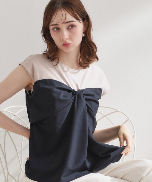 couture brooch(クチュールブローチ)の「【接触冷感・UVカット・洗える】リボンベア ドッキングトップス(Tシャツ/カットソー・レディース・ブラウン系5/チャコール/ネイビー系4・38/40/36/42)」の3枚目の写真