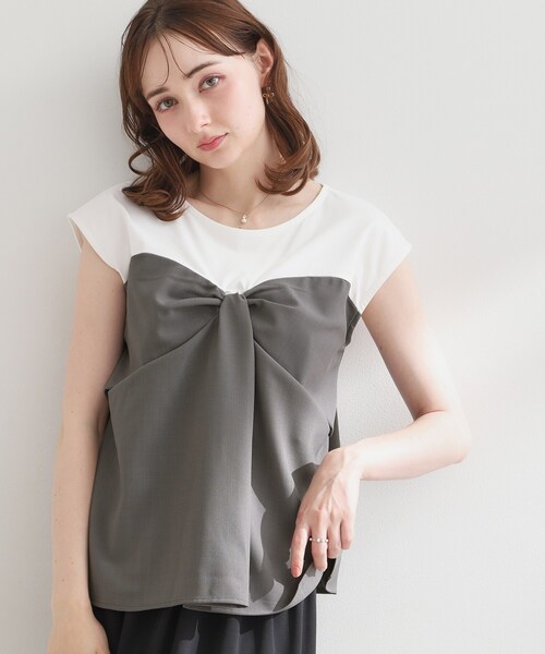 couture brooch(クチュールブローチ)の「【接触冷感・UVカット・洗える】リボンベア ドッキングトップス(Tシャツ/カットソー・レディース・ブラウン系5/チャコール/ネイビー系4・38/40/36/42)」の1枚目の写真