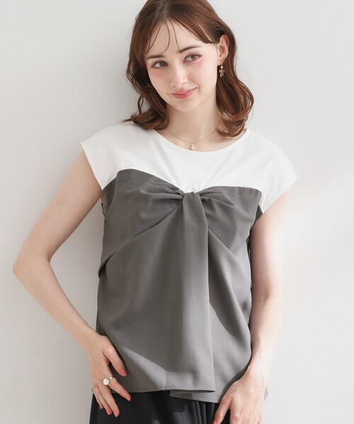 couture brooch(クチュールブローチ)の「【接触冷感・UVカット・洗える】リボンベア ドッキングトップス(Tシャツ/カットソー・レディース・ブラウン系5/チャコール/ネイビー系4・38/40/36/42)」の8枚目の写真