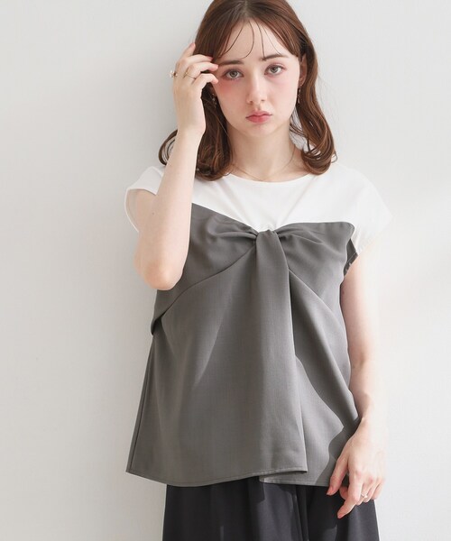 couture brooch(クチュールブローチ)の「【接触冷感・UVカット・洗える】リボンベア ドッキングトップス(Tシャツ/カットソー・レディース・ブラウン系5/チャコール/ネイビー系4・38/40/36/42)」の9枚目の写真