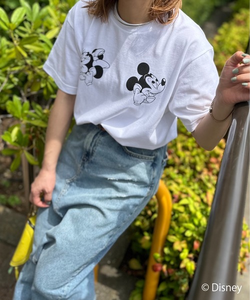 【Disney(ディズニー)】別注/ ミッキー&ミニー/ PHONEプリント半袖Tシャツ