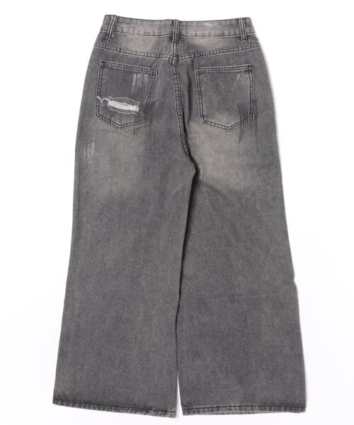 Never mind the XU】washing gray damage denim pants / 【ネバー
