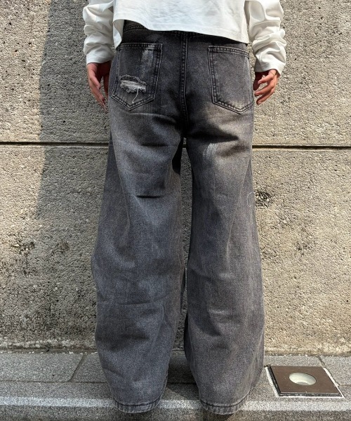 Never mind the XU(ネバーマインドザエックスユー)の「【Never mind the XU】washing gray damage denim pants / 【ネバーマインド ザ エックスユー】ダメージデニムパンツ(デニムパンツ・メンズ・ブラック・M/L)」の13枚目の写真