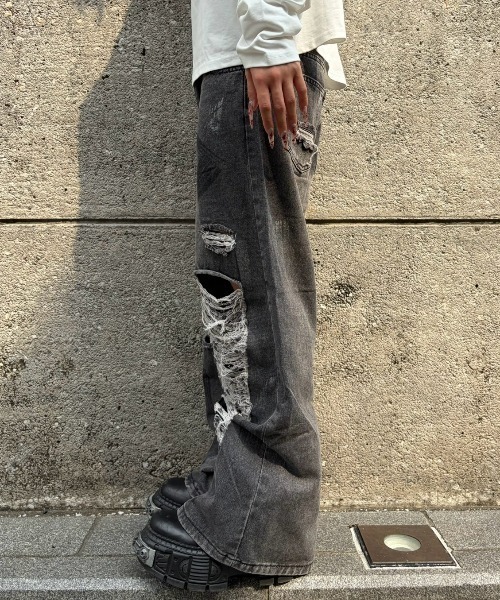 Never mind the XU(ネバーマインドザエックスユー)の「【Never mind the XU】washing gray damage denim pants / 【ネバーマインド ザ エックスユー】ダメージデニムパンツ(デニムパンツ・メンズ・ブラック・M/L)」の12枚目の写真
