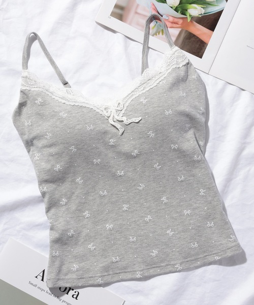 Lace Ladies(レースレディース)の「カップ付き 小花柄 レース キャミ ブラトップ(キャミソール・レディース・ホワイト/グレー・FREE)」の9枚目の写真