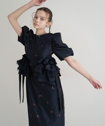 ANDRESD フリルドレス 結婚式 お呼ばれワンピース オケージョン ネイビー ANDRESD｜アンドレスドのドレス（ブルー・ネイビー/青色系）通販