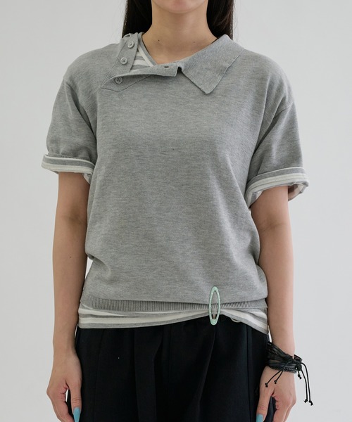 EPNK(イーピーエヌケー)の「Asymmetry neck polo / アシンメトリーネックポロ(ポロシャツ・メンズ・ネイビー/グレー/チャコールグレー・SMALL/MEDIUM/LARGE)」の1枚目の写真