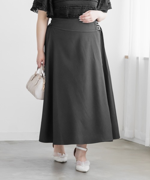 CLETTE(クレット)の「CLETTEオリジナルダブルベルトラップ風スカート(スカート・レディース・ブラウン/イエロー/チャコールグレー・LL/4L/3L)」の2枚目の写真