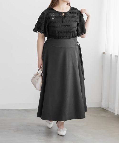 CLETTE(クレット)の「CLETTEオリジナルダブルベルトラップ風スカート(スカート・レディース・ブラウン/イエロー/チャコールグレー・LL/4L/3L)」の14枚目の写真