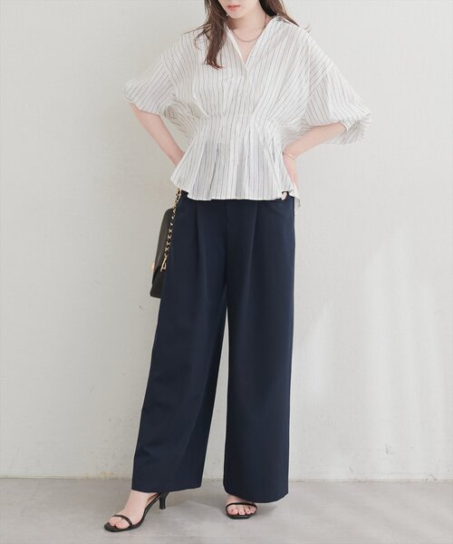 natural couture(ナチュラルクチュール)の「ストライプタックブラウス(シャツ/ブラウス・レディース・グリーン/ピンク/オフホワイト/サックスブルー・FREE)」の15枚目の写真