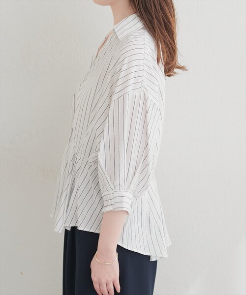 natural couture(ナチュラルクチュール)の「ストライプタックブラウス(シャツ/ブラウス・レディース・グリーン/ピンク/オフホワイト/サックスブルー・FREE)」の17枚目の写真