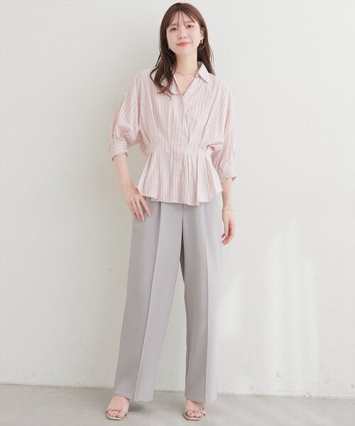 natural couture(ナチュラルクチュール)の「ストライプタックブラウス(シャツ/ブラウス・レディース・グリーン/ピンク/オフホワイト/サックスブルー・FREE)」の10枚目の写真