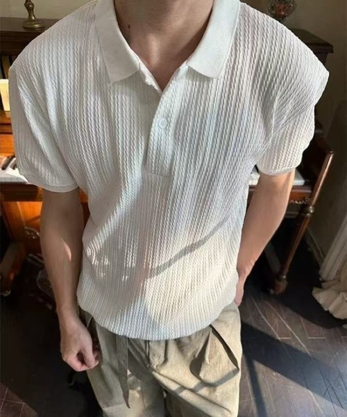Ritzy(リッツィー)の「シャーリング立体メッシュ半袖ポロシャツ(Tシャツ/カットソー・レディース・ブラック/ホワイト・M/L)」の4枚目の写真