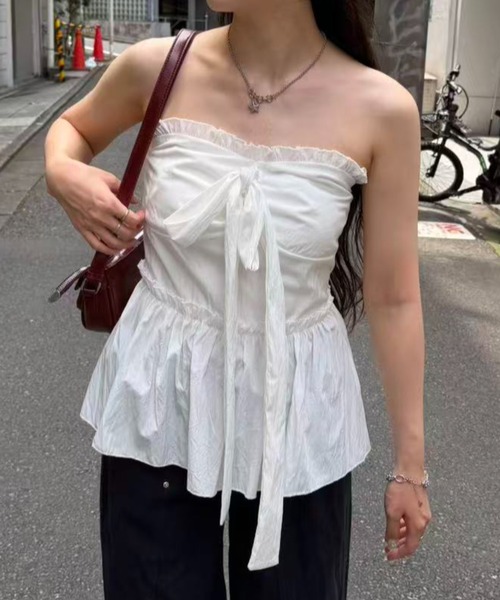 mebole(メボレ)の「front ribbon bare top(その他トップス・レディース・ホワイト・FREE)」の3枚目の写真