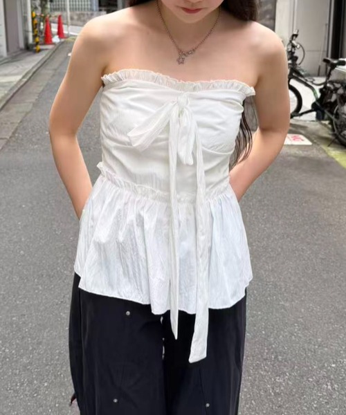 mebole(メボレ)の「front ribbon bare top(その他トップス・レディース・ホワイト・FREE)」の6枚目の写真