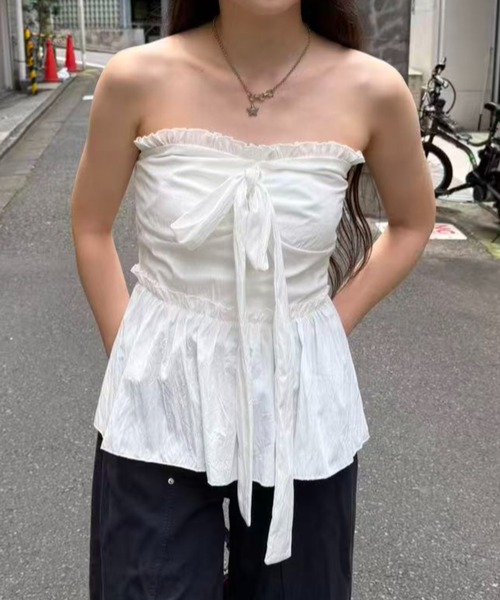 mebole(メボレ)の「front ribbon bare top(その他トップス・レディース・ホワイト・FREE)」の7枚目の写真