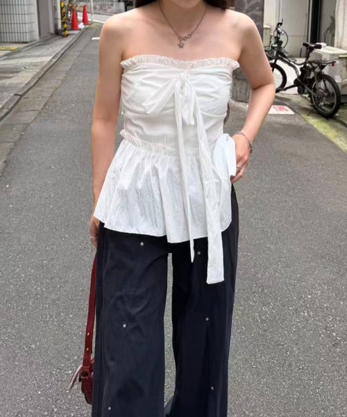 mebole(メボレ)の「front ribbon bare top(その他トップス・レディース・ホワイト・FREE)」の8枚目の写真