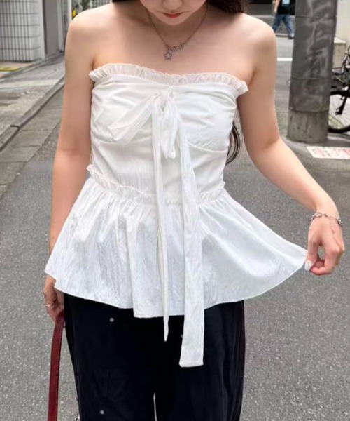 mebole(メボレ)の「front ribbon bare top(その他トップス・レディース・ホワイト・FREE)」の9枚目の写真