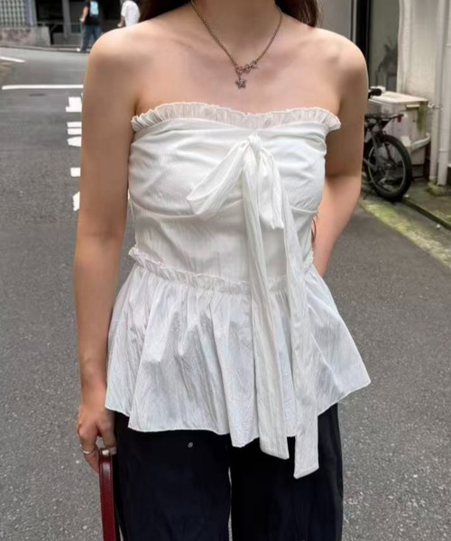 mebole(メボレ)の「front ribbon bare top(その他トップス・レディース・ホワイト・FREE)」の10枚目の写真