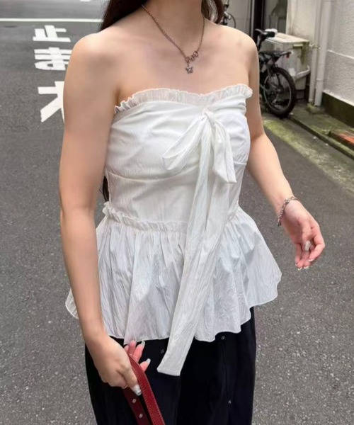 mebole(メボレ)の「front ribbon bare top(その他トップス・レディース・ホワイト・FREE)」の11枚目の写真