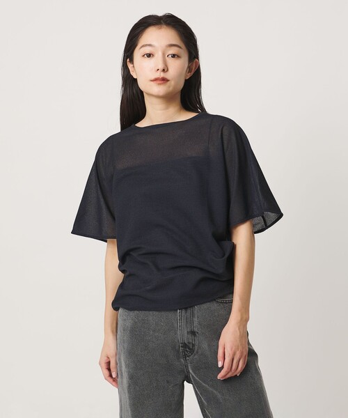 MARW UNITED ARROWS(マルゥ ユナイテッドアローズ)の「<MARW UNITED ARROWS>リネンライク シアー プルオーバー(Tシャツ/カットソー・レディース・ダークブラウン/ホワイト/ネイビー・FREE)」の3枚目の写真