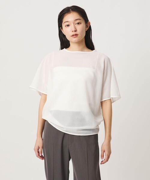 MARW UNITED ARROWS(マルゥ ユナイテッドアローズ)の「<MARW UNITED ARROWS>リネンライク シアー プルオーバー(Tシャツ/カットソー・レディース・ダークブラウン/ホワイト/ネイビー・FREE)」の1枚目の写真