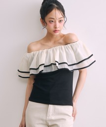 シフォンフリルオフショルトップス