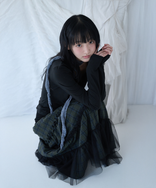 MIRECO(ミレコ)の「FOLDED CHECK FRILL MESH SK KHAKI(スカート・レディース・その他・FREE)」の2枚目の写真