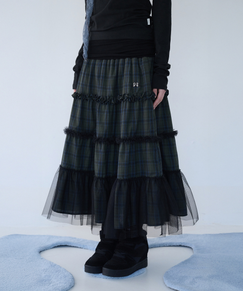 MIRECO(ミレコ)の「FOLDED CHECK FRILL MESH SK KHAKI(スカート・レディース・その他・FREE)」の3枚目の写真