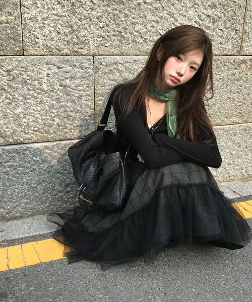 MIRECO(ミレコ)の「FOLDED CHECK FRILL MESH SK KHAKI(スカート・レディース・その他・FREE)」の6枚目の写真