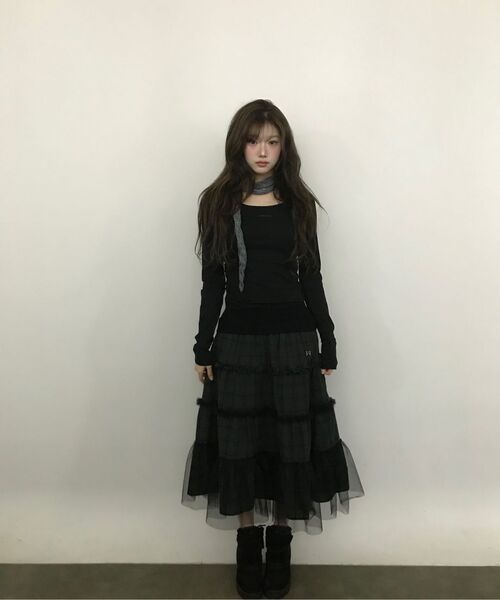 MIRECO(ミレコ)の「FOLDED CHECK FRILL MESH SK KHAKI(スカート・レディース・その他・FREE)」の7枚目の写真
