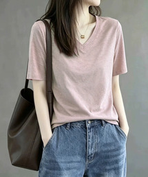 Vネック ベーシック 半袖Tシャツ