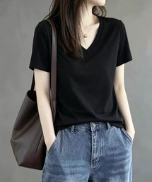Vネック ベーシック 半袖Tシャツ