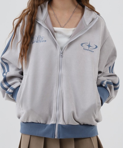 SUGGESTION(サジェッション)の「SUGGESTION カットスエード配色トラッカー(ジャージ・メンズ・チャコール/グレー・M/L)」の1枚目の写真