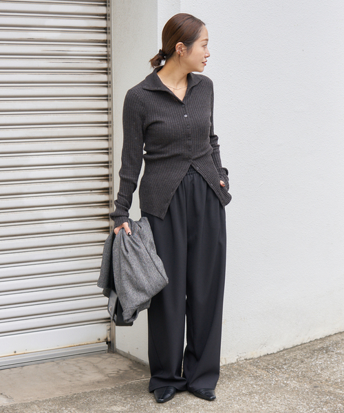 JOURNAL STANDARD(ジャーナルスタンダード)の「《追加》ライクストレッチワイドパンツ(その他パンツ・レディース・チャコールグレー/ブラック・44/38)」の4枚目の写真