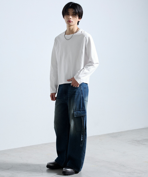 SERACE（セラス）の「【SERACE】BASIC COMPACT U-NECK LONG SLEEVE T-SHIRT / ベーシックコンパクトUネックロンT（Tシャツ/カットソー・メンズ・ブラック系/ブラック/ホワイト/ホワイト系・S/M/L）」の21枚目の写真