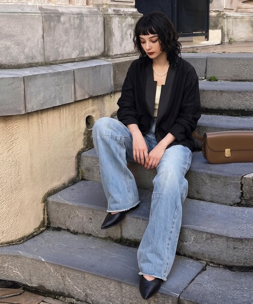 antiqua(アンティカ)の「異素材切り替え ショート丈 ジャケット(その他アウター・レディース・ブラック・ONESIZE)」の5枚目の写真