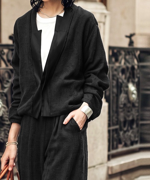 antiqua(アンティカ)の「異素材切り替え ショート丈 ジャケット(その他アウター・レディース・ブラック・ONESIZE)」の7枚目の写真