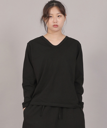 ミニマルソフトVネック長袖TシャツMSV-8A16ブラック