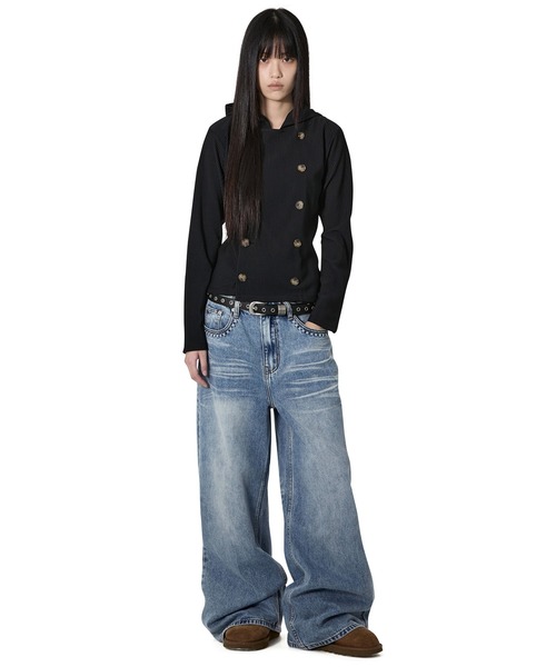 Openyard（オープンヤード）の「『Openyard/オープンヤード』PLEATED WRAP HOODED JACKET/プリーツトラップフーディージャケット（その他アウター・レディース・ブラック・S/M）」の8枚目の写真